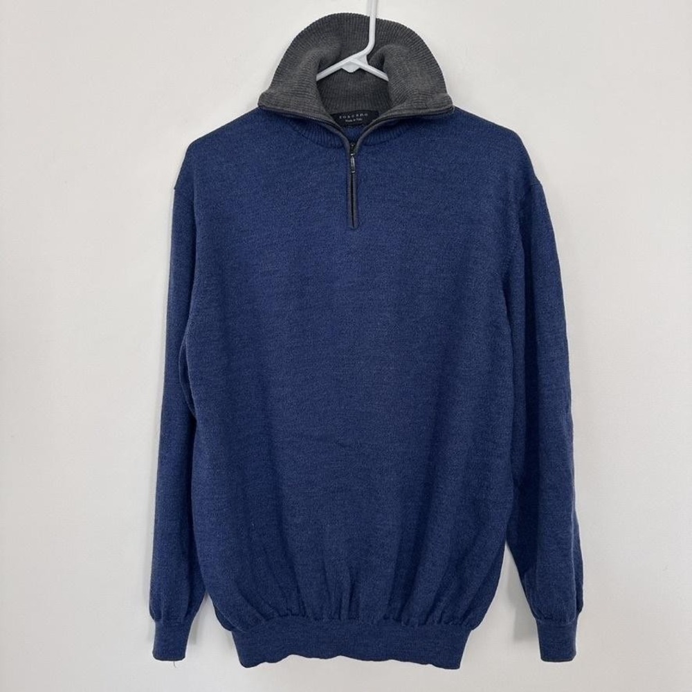Toscano Sweater Mens XL Blue‎ Wool Quarter Zip Old Money Elevated Basic Italy